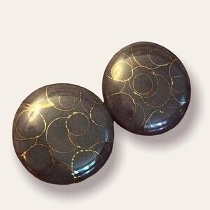 Vintage Button Earrings Oversized Purple and Gold Swirl Ceramic Studs